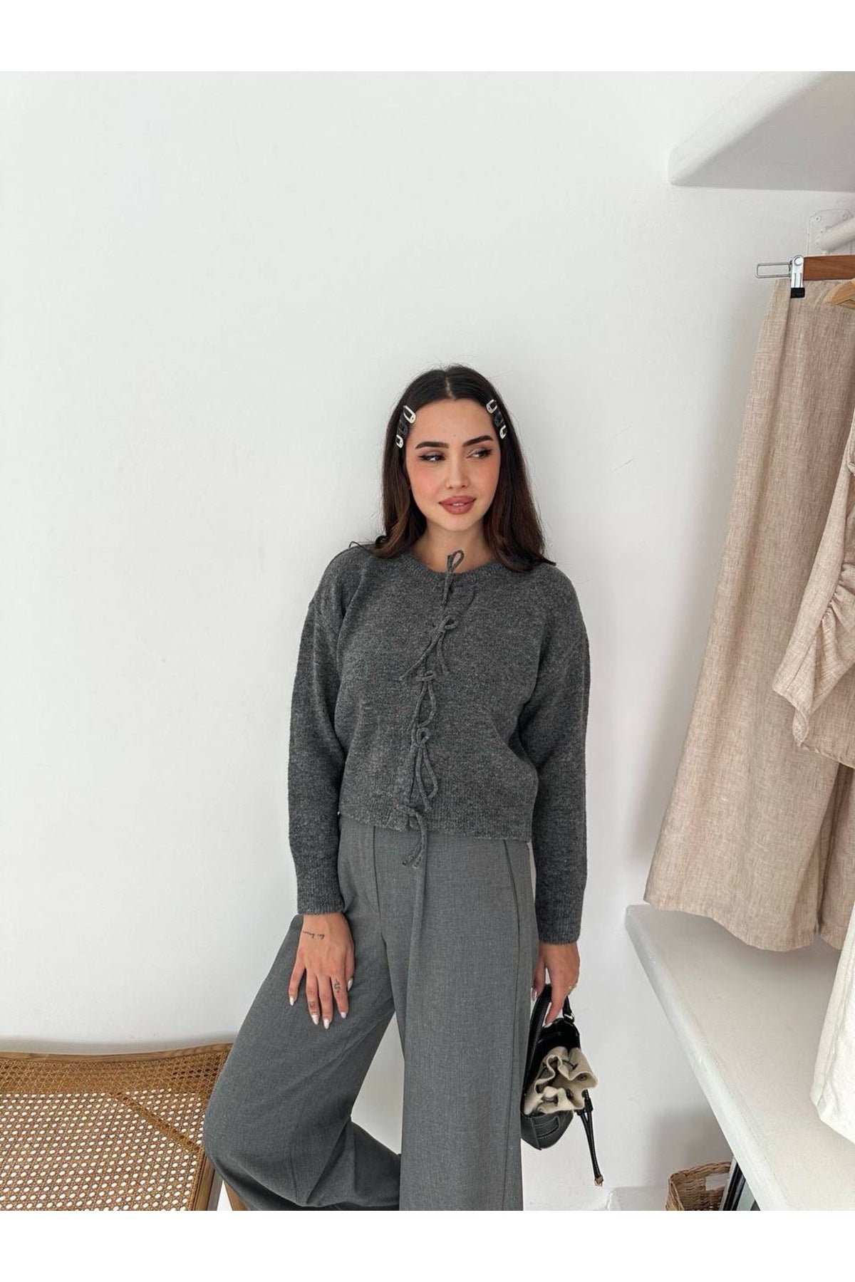 Kadın Tiftik Kalın Bağcıklı Hırka · Gri · 3 [ty:b36a7d5d85d855b7]