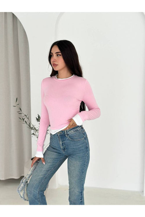 Kadın Basic İkili Görünüm Detaylı Crop · Pembe · 2 [ty:6d918ef1bddacd25]