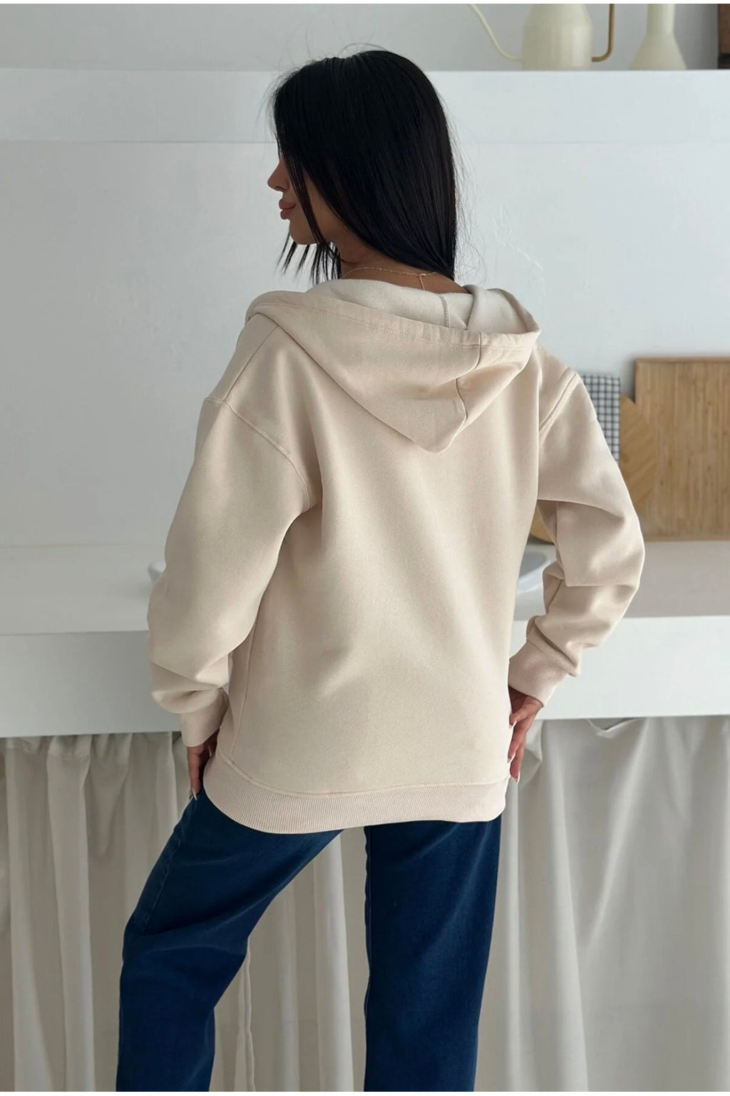 Kadın Fermuarlı Oversize Sweatshirt · Bej · 5 [ty:bf9d2301d95b0c85]