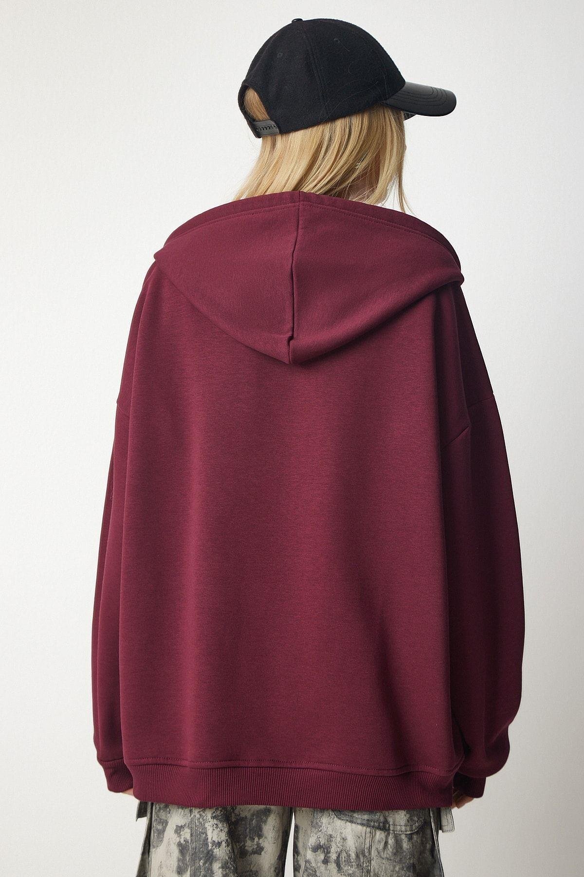 Kadın Fermuarlı Oversize Sweatshirt · Bordo · 5 [ty:23aede879a55b317]