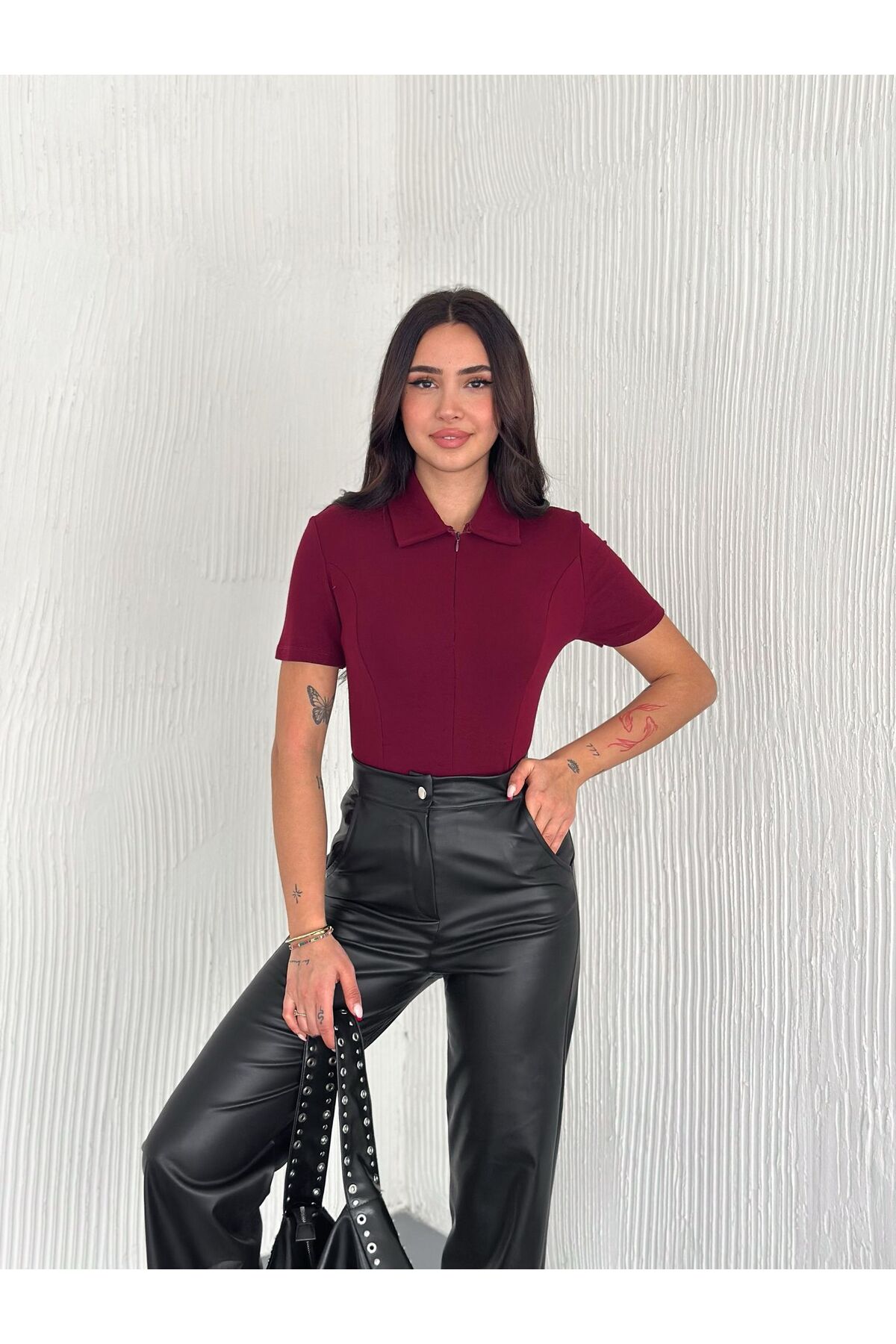 Kadın Gizli Fermuar Yakalı Crop · Bordo · 1 [ty:2860034fa35961b8]