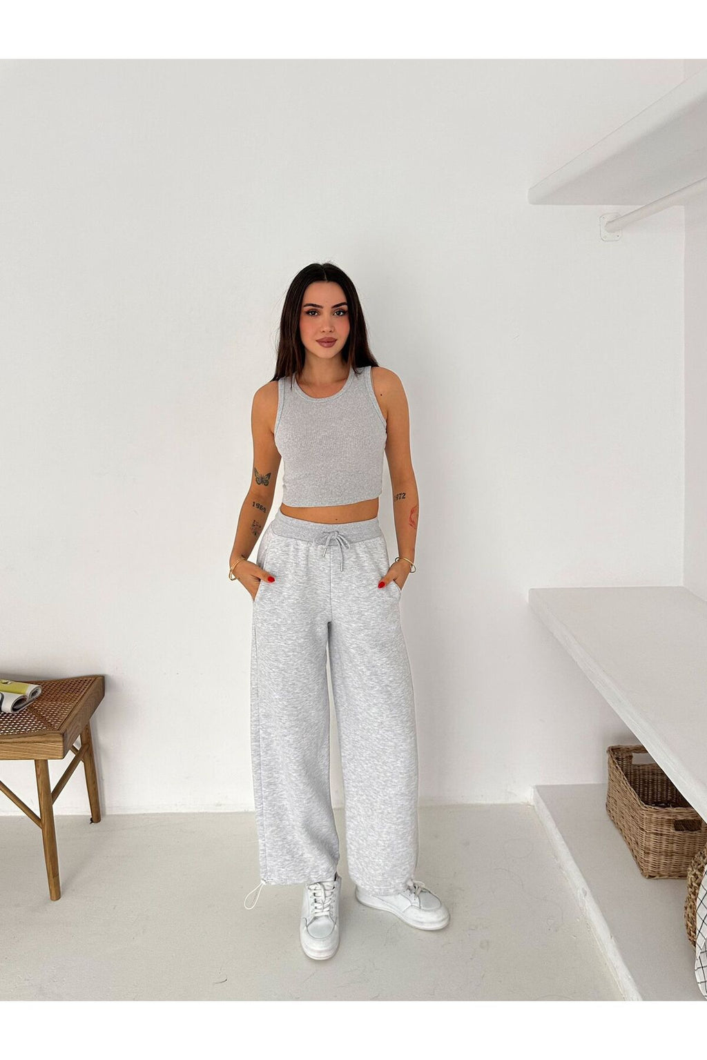 Kadın Stoperli 3 İplik Eşofman Altı · Gri · 3 [ty:2b7b3f528a696f51]