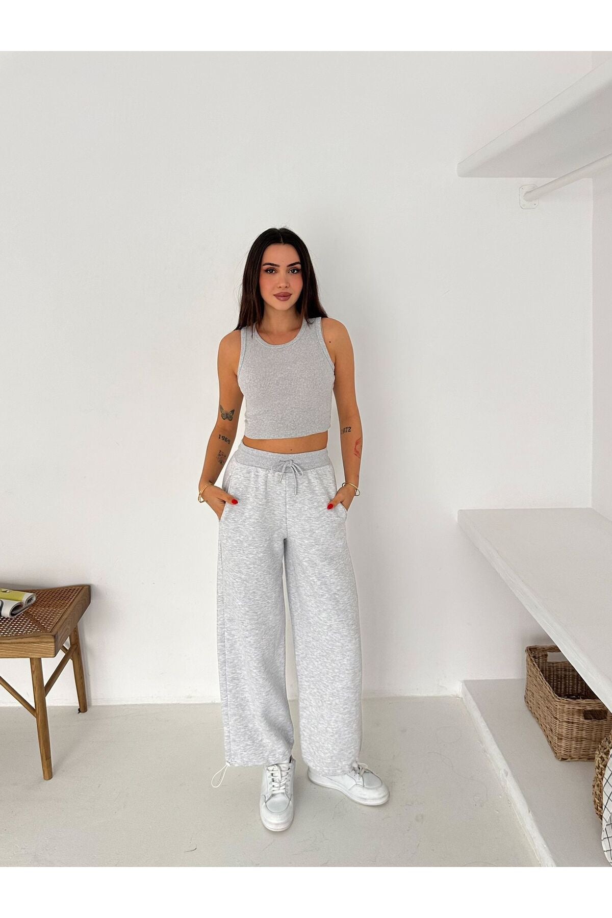Kadın Stoperli 3 İplik Eşofman Altı · Gri · 3 [ty:2b7b3f528a696f51]