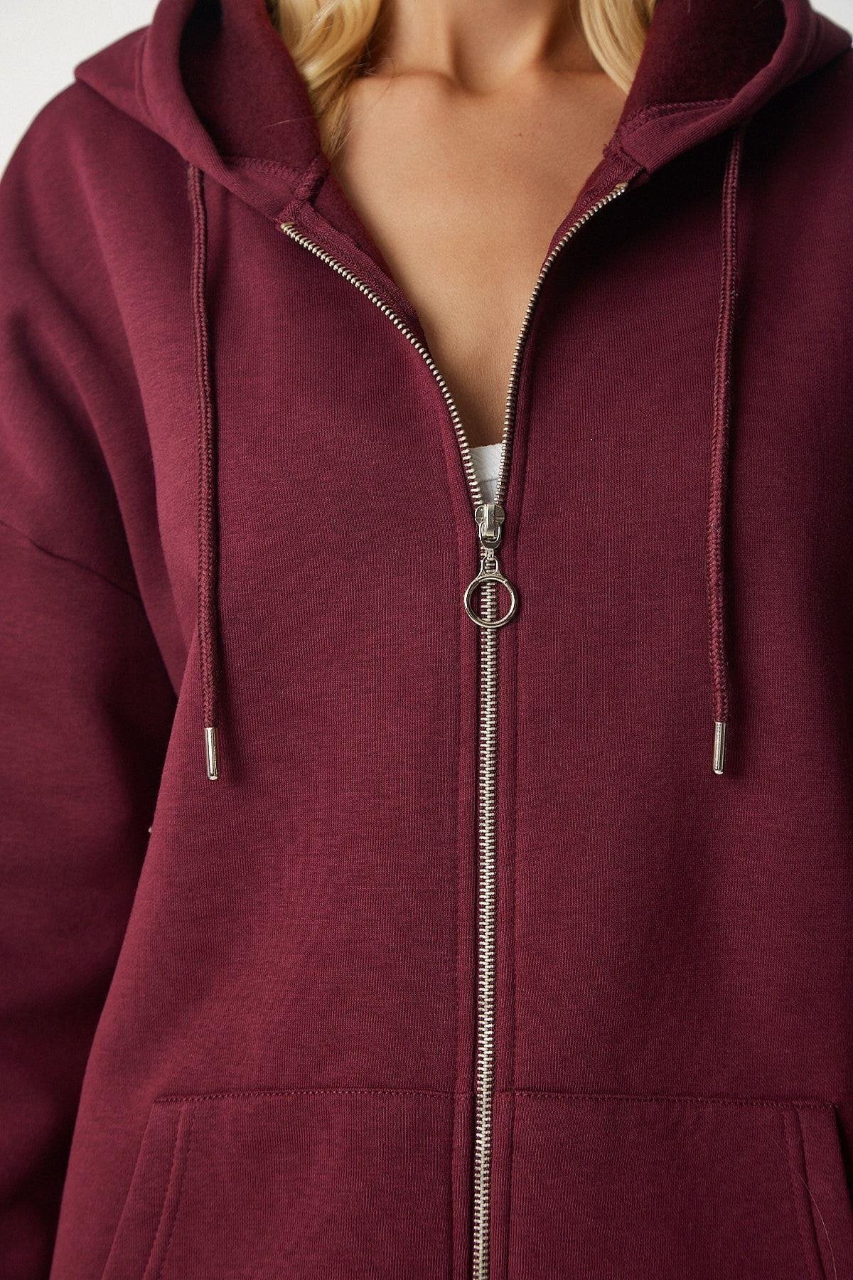 Kadın Fermuarlı Oversize Sweatshirt · Bordo · 3 [ty:bb61bb66981ed871]