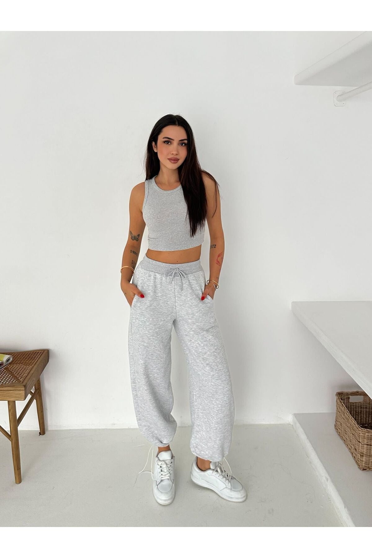 Kadın Stoperli 3 İplik Eşofman Altı · Gri · 1 [ty:eb5fe5a7fe7c2683]