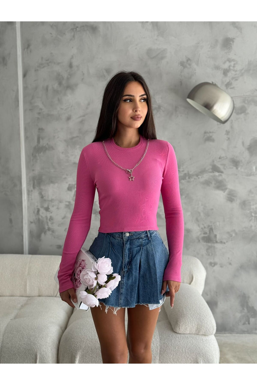Kadın Basic Kolyeli Otoban Crop · Mor · 5 [ty:14b0184ae5291567]