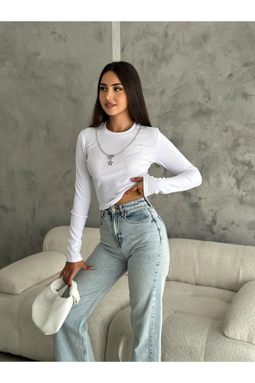 Kadın Basic Kolyeli Otoban Crop · Beyaz · 1 [ty:9d10b762a7091132]