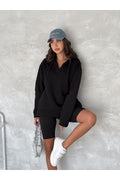Kadın V Yaka Kapüşonlu Sweatshirt · Siyah · 1 [ty:4687ae950606f168]