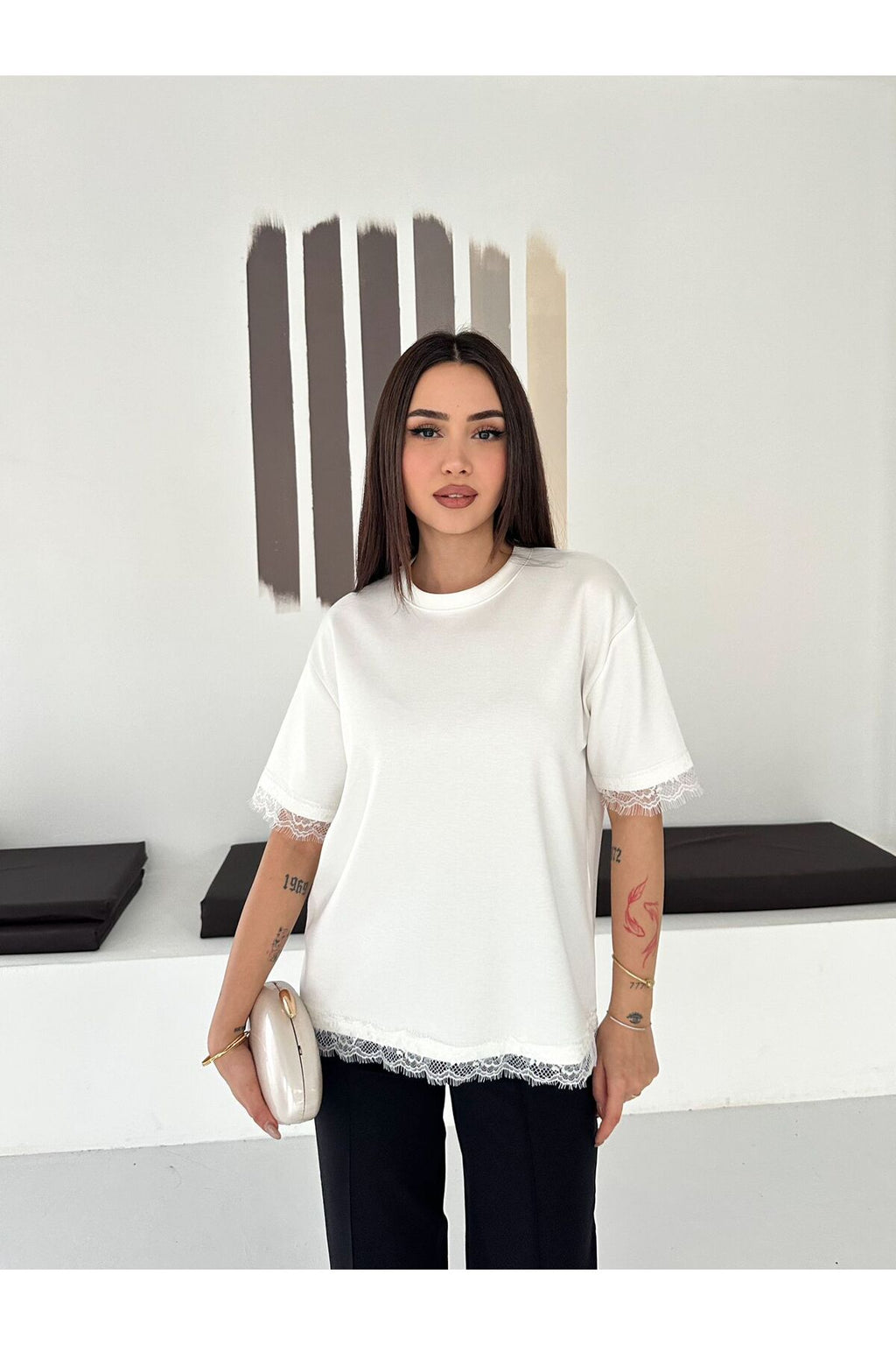Kadın Dantel Detaylı Basic T-Shirt · Beyaz · 5 [ty:d3dc03d0b9242d4b]