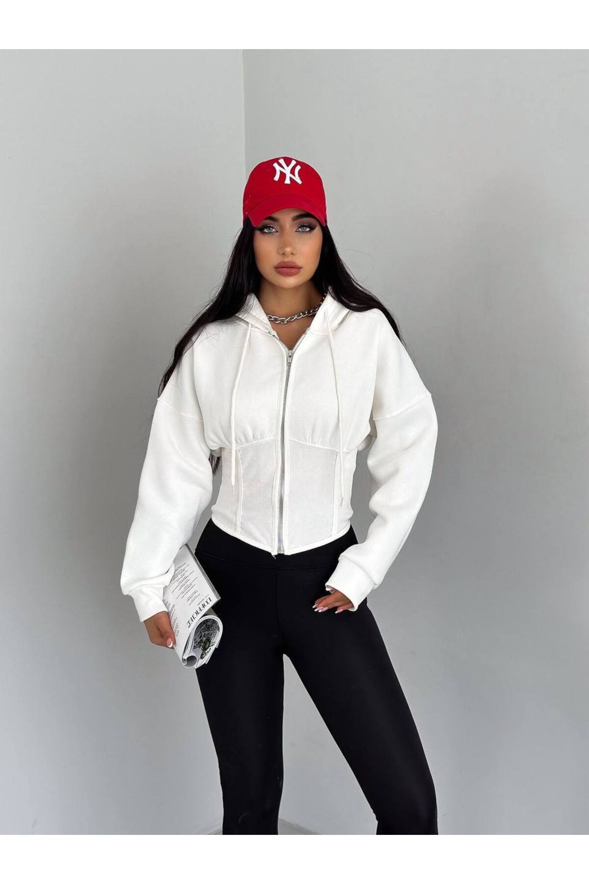 Kadın Korse Manşetli 3 İplik Sweatshirt · Beyaz · 1 [ty:3b110760395bd4a5]