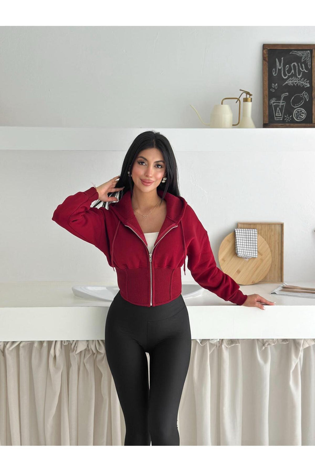 Kadın Korse Manşetli 3 İplik Sweatshirt · Bordo · 4 [ty:4a34650fc4137ec5]