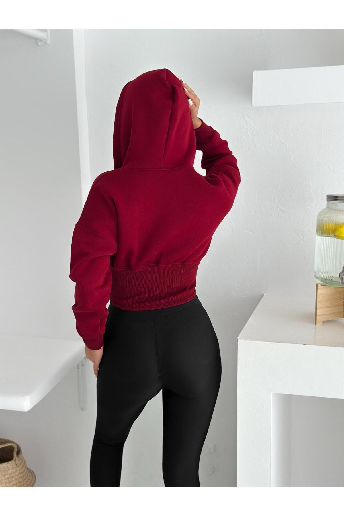 Kadın Korse Manşetli 3 İplik Sweatshirt · Bordo · 6 [ty:d19992cdbe00cb86]