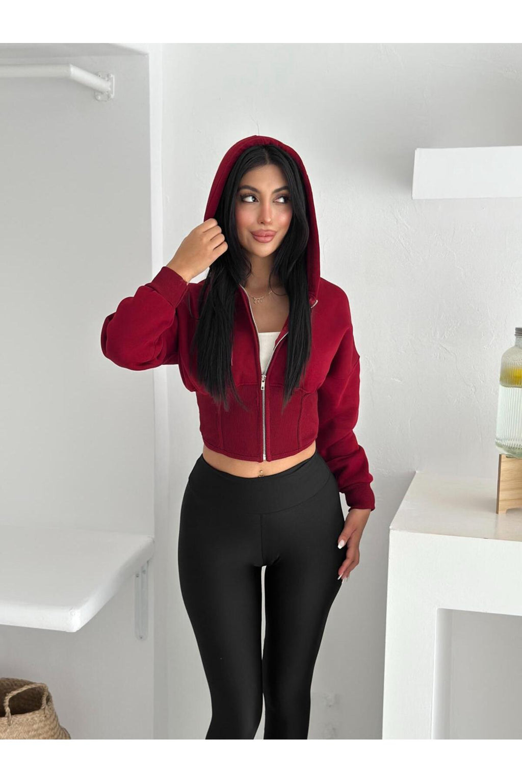 Kadın Korse Manşetli 3 İplik Sweatshirt · Bordo · 1 [ty:b043dbd37ffc585a]