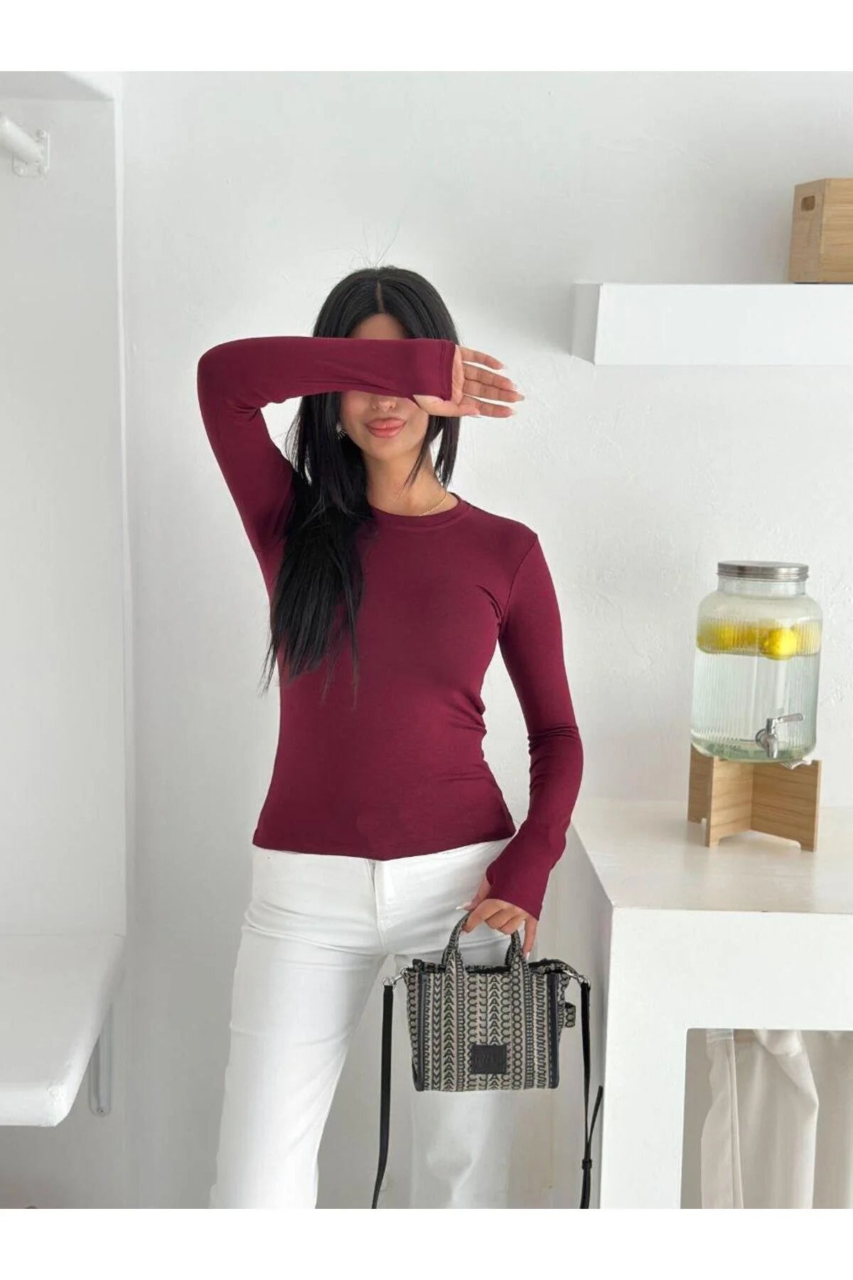 Kadın Parmak Geçme Detaylı Crop · Bordo · 1 [ty:232db6759c519d6b]