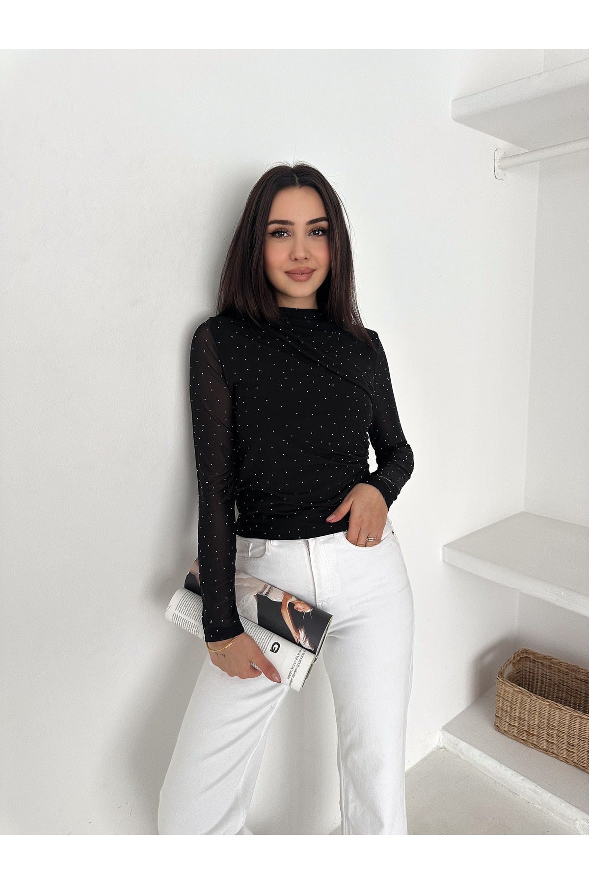 Kadın Omuz Büzgülü Taş Detaylı Bluz · Siyah · 1 [ty:297f8271c86bf9f5]