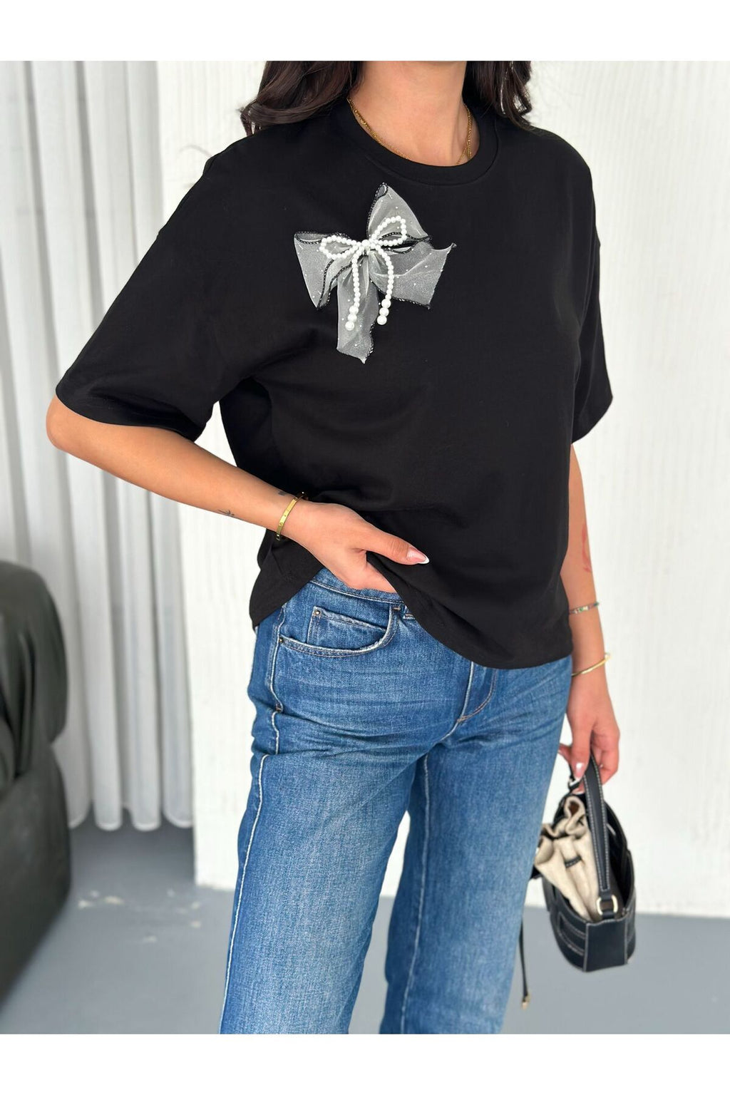 Kadın Fiyonk Detaylı T-Shirt · Siyah · 3 [ty:790ff27561b75903]