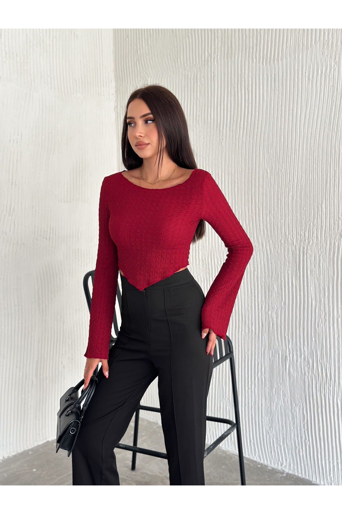 Kadın İspanyol Kol Crop · Bordo · 1 [ty:57275eb941fe092f]