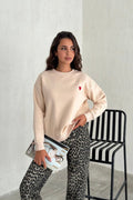 Kadın Krem Kalp Nakış Detaylı Sweatshirt
